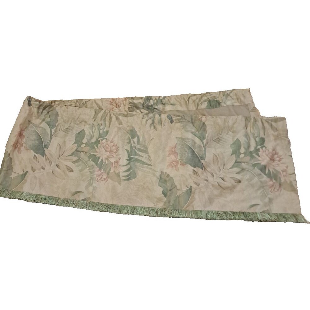 Lotus Flower Valance Microfiber Green Beige 86x17 Chris Madden Muted Colors